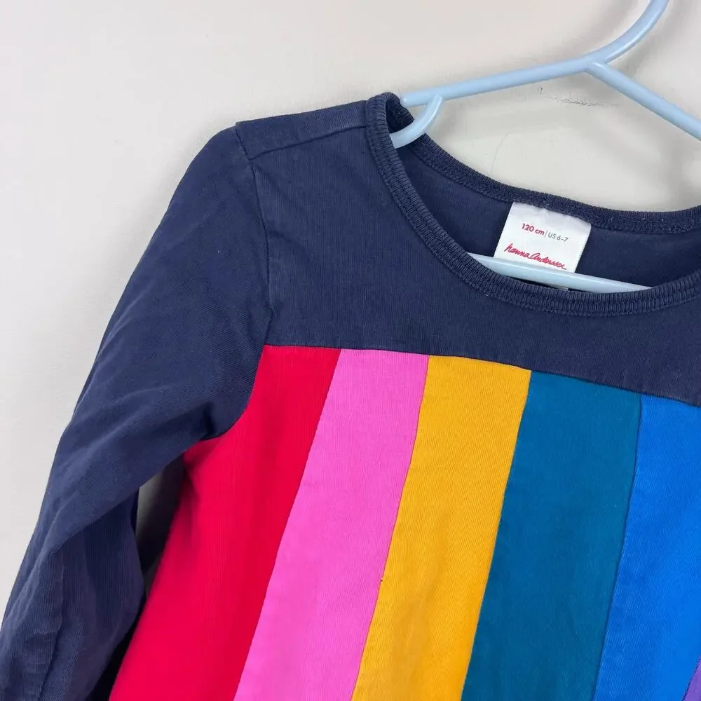 Hanna Andersson Girls Rainbow Stripe Dress 120 cm 6-7